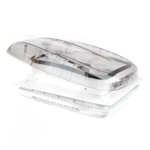 Okno dachowe z wentylatorem PLUS FAN 400×400 mm do kampera z LED i roletą zaciemniającą, przezroczysty